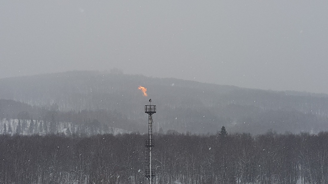 На факеле — метан Нарыкско-Осташкинского месторождения. 03 марта 2015 года.